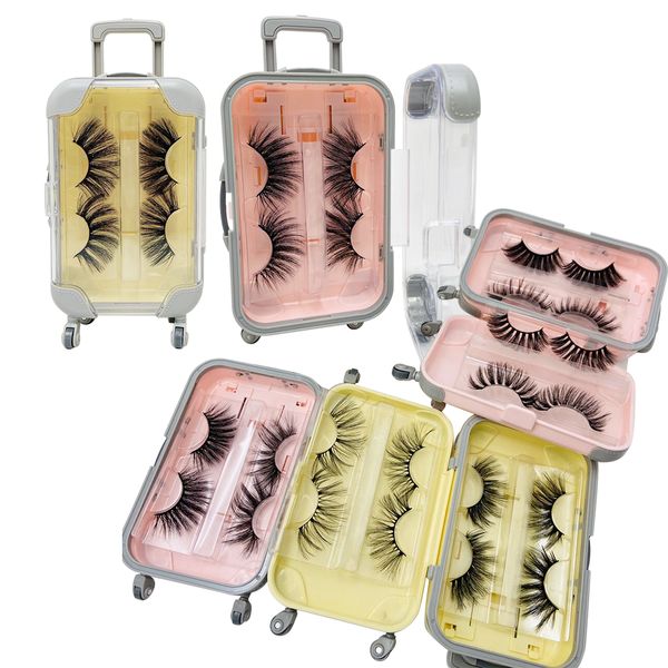 

design selling mink eyelashes with luggage suitcase 2 pairs per case fluffy and curly false eyelashes wholesale