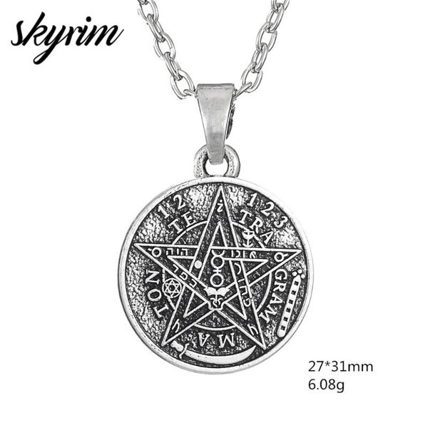 

chains skyrim vintage tetragrammaton pentagram wicca charm pendant necklace for man amulet jewelry accessories necklaces gifts, Silver