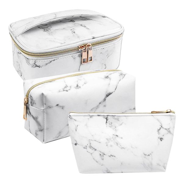 

3 pack marble makeup bag set portable toiletry pouch bag waterproof organizer case storage makeup brushes for women girls