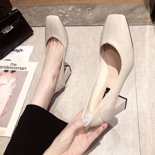 

квадратный носок вскользь женщина обуви туфли на каблуках женские мокасины обувь женская all-match мелкий рот летнее платье бабушка новая, Black