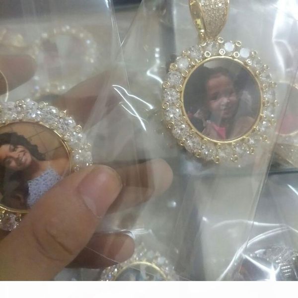 

ожерелье 14k сшитое фото круглый медальоны подвеска с 3мм 24inch rope chain серебро золото цвет циркон мужчины hiphop ювелирных изделий, Silver