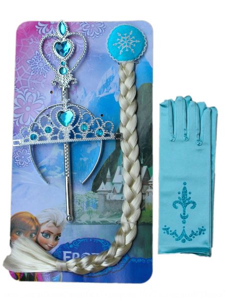 

cuunn children's four-piece of 4 wand set of 4 frozen edge crown headdress princess aisha jewelry hair band scepter gloves wig fairy st, Slivery;white
