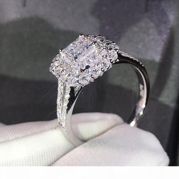 

e sparkling luxury jewelry 925 sterling silver princess cut white z cz diamond eternity women wedding bridal ring for lovers &#039, Slivery;golden
