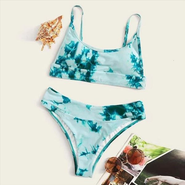 

2020 new bikini summer beach swimwear women swimsuit push up tie dye pattern bikini set, White;black