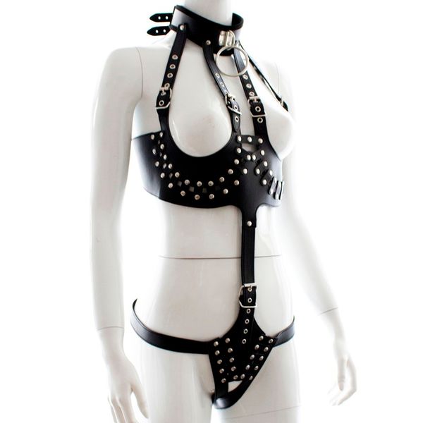 

pu female queen open bra restraint chastity neck leather toy dress pantie collar sm belt game bondage for couple women y20061 vbfx