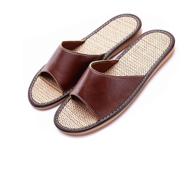 

new men slippers spring and summer genuine leather home indoor non - slip slippers couple home shoes, Black