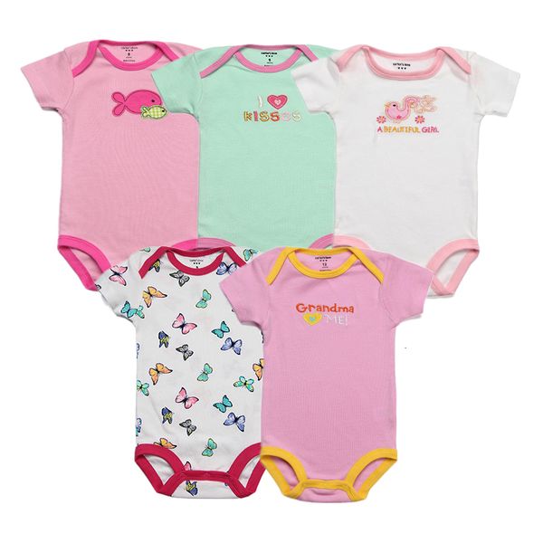 

5шт / серия младенец bodysuits 100% хлопок infant тела с коротким рукавом одежда похожие комбинезон мультфильм печатные baby boy девочка bod, Blue