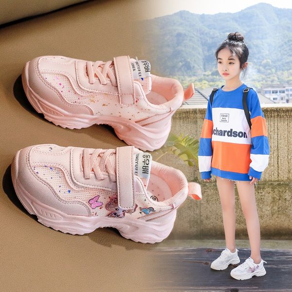 

кроссовки детских 2020 новых детские девочек спорта ультра-легкая твердая донная дышащая обувь случайных кроссовки, Black