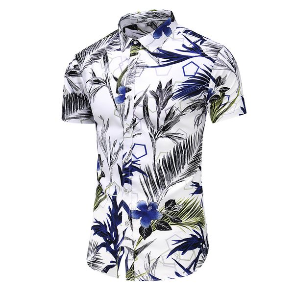 

7 styles 2020 slim fit summer mens short sleeve casual shirt flower print floral male blouse, White;black