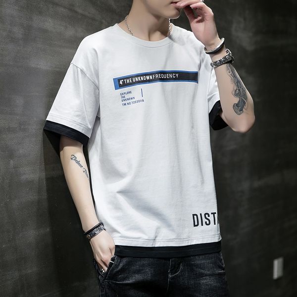 

summer new short-sleeved t- 2020 men's clothing t-shirt cotton men's round neck casual half sleeve base shirt trendy top, Blue