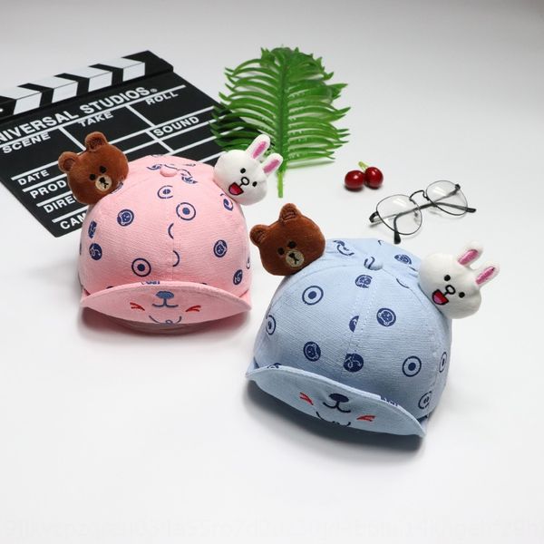 

new children's cotton hat cute cute cartoon hat tu zi mao cartoon bear rabbit ear soft eaves baby sunscreen cap, Blue;gray
