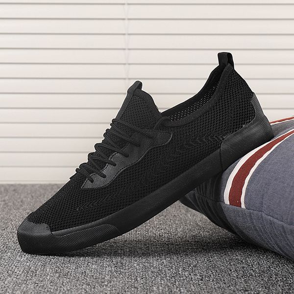 

2020 summer new men's trendy sneaker shoes breathable mesh woven canvas shoe hard-wearing lazy light flats black khaki