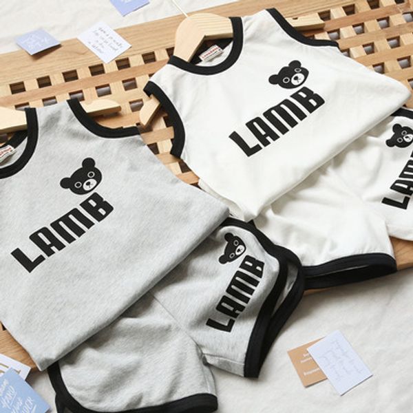 

boys designer new suits children designer two-piece vest + shorts boys and girls bear print suit kids summer casual sets sale, White