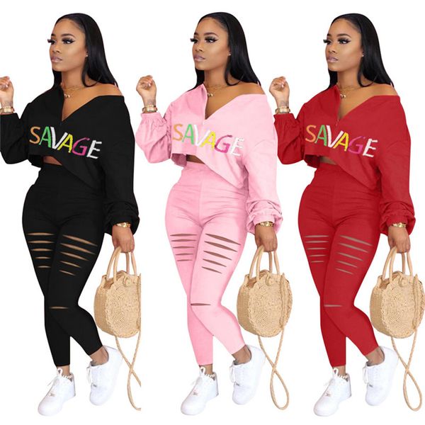 

plus size 2x women fall winter plain tracksuits ripped holes outfits long sleeve hoodies crop pants two piece set casual outfits 3449, Black;gray