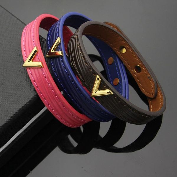 

2018 genuine leather bracelet for man and women and man adjustable size bracelet in 23cm length fashion jewelry v bracelet, Golden;silver