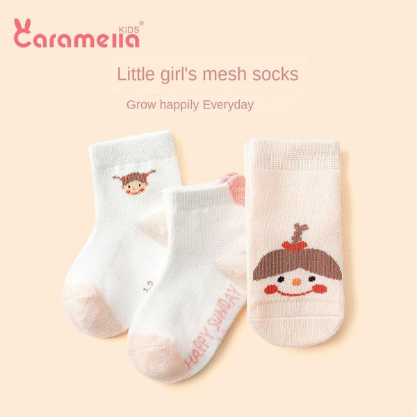 

caramella2020 summer new 3 pairs of cartoon kids children's kids socks breathable mesh children's middle tube socks, Pink;yellow