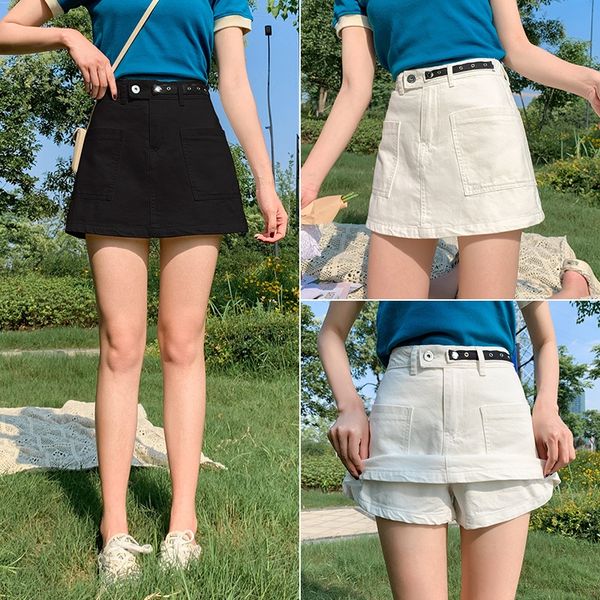 

high waist denim aline pants shorts and short short skirtskirt for women 2020 new anti-exposure all-match slimming wash skirt, Black
