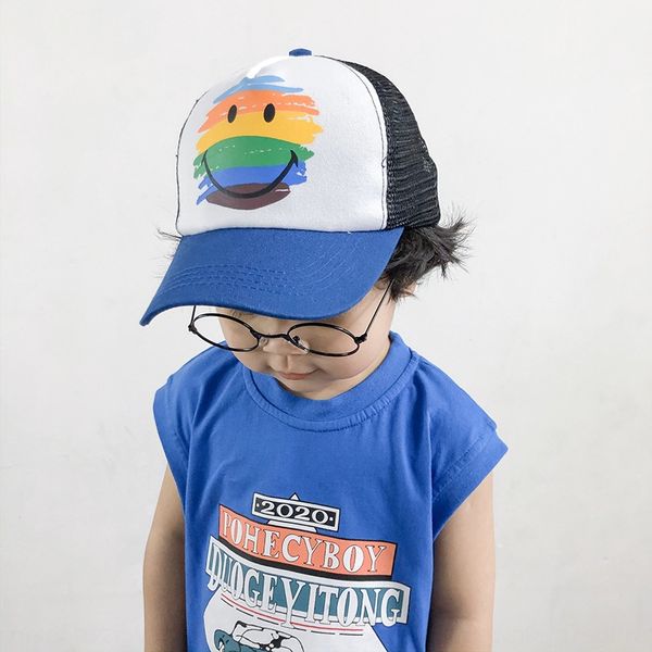 

baby's new hat summer korean thin outdoor graffiti smiley cap hollow children's sunshade sunshade hat, Blue;gray