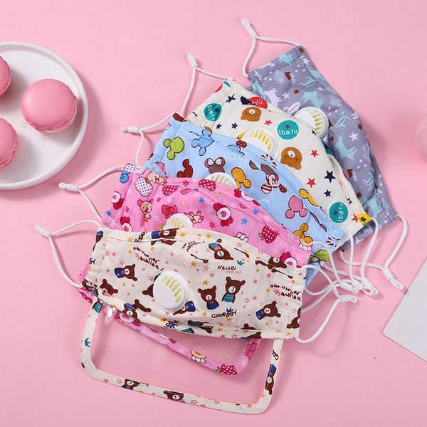 

new designer kids face mask with eye shield valve washable reusable cotton cloth mouth facemask children cartoon dustproof protective mask