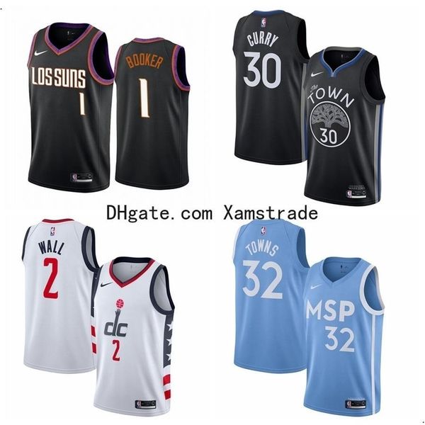 

mens finished city 2020 edition suns1 devin booker wizards2 john wall timberwolves32 karl anthony towns basketball jerseys, Black;red