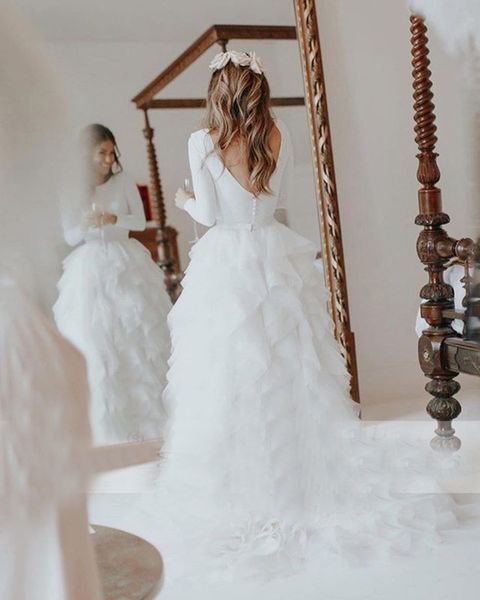 

ruffles long sleeves wedding dresses a line bridal gowns plus size 4 6 8 10 12 14 16 18 20 22 24, White