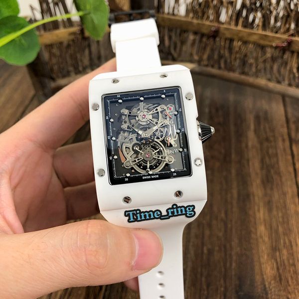 

edition rm016 skeleton dial white ceramic case japan miyota automatic movement rm016 mens watch black rubber strap designer watches, Slivery;brown