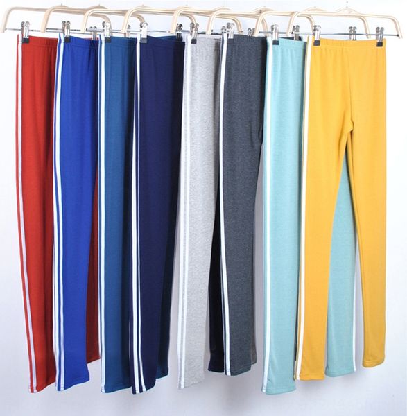 

6wum1 19 spring and autumn korean style slimming side double vertical stripes hip-covered ninth leggings slim fit cropped sports sports pant, Black;white
