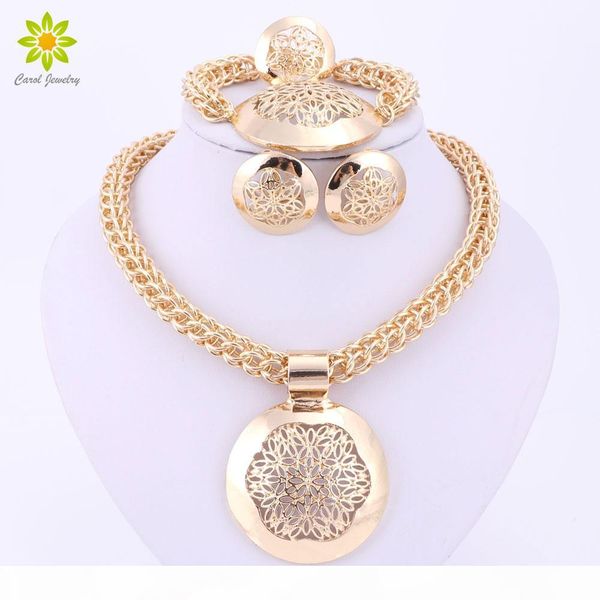 

2016 latest fashion african jewelry set round pendant gold plated dubai big necklace earrings wedding sets gift for women, Slivery;golden