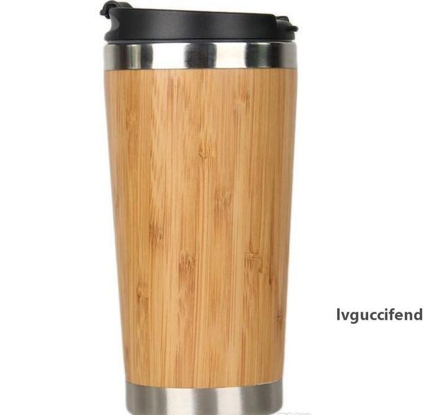 

15oz stainless steel bamboo water bottle vacuum insulated coffee travel mug leakproof tea cups wood outdoors mugs bamboo tumbl
