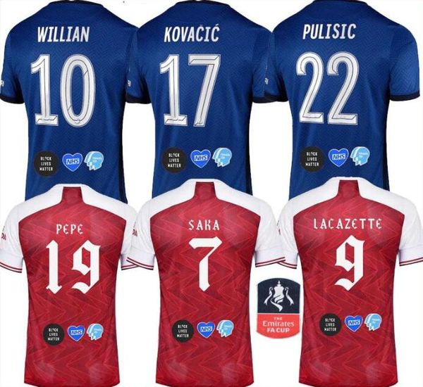 

saka 20 21 arsen pulisic soccer jerseys kovacic willian jorginho kante werner fa cup final 2020 2021 pepe home away men kids football shirts, Black;yellow