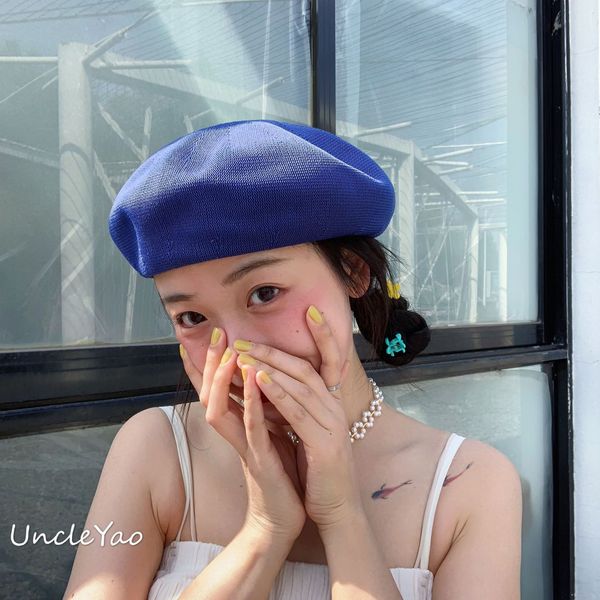 

nofx8 female summer online celebrity beret painter beret octagonal female season thin octagonal hat korean style all-match british painter, Blue;gray