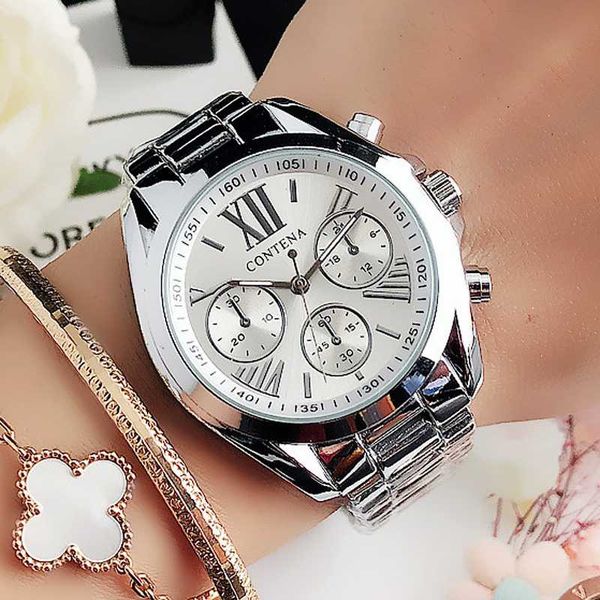 

new silver womens watches ladies steel quartz watch original geneva watches clock montre femme relogio feminino, Slivery;brown