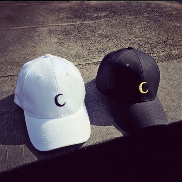 

korean baseball cap ulzzang embroidered moon white curved brim baseball cap black duck tongue hat men and women fashion, Blue;gray