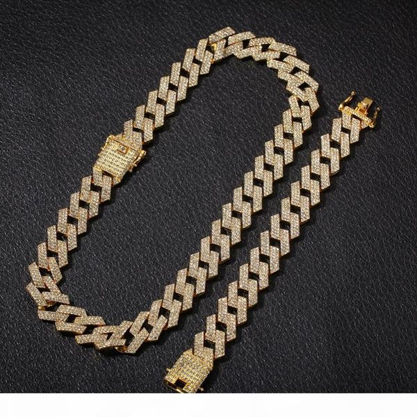

uwin ne+ba 20mm miami prong cuban chain 3 row gold color full iced out rhinestones necklace & bracelet mens hiphop jewelry set, Silver