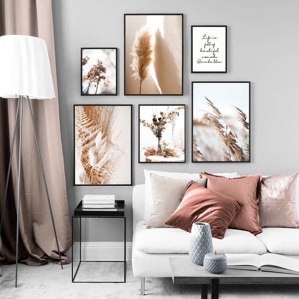 

wall art canvas painting beige reed dried flower plants nordic posters and prints landscape wall pictures for living room decor
