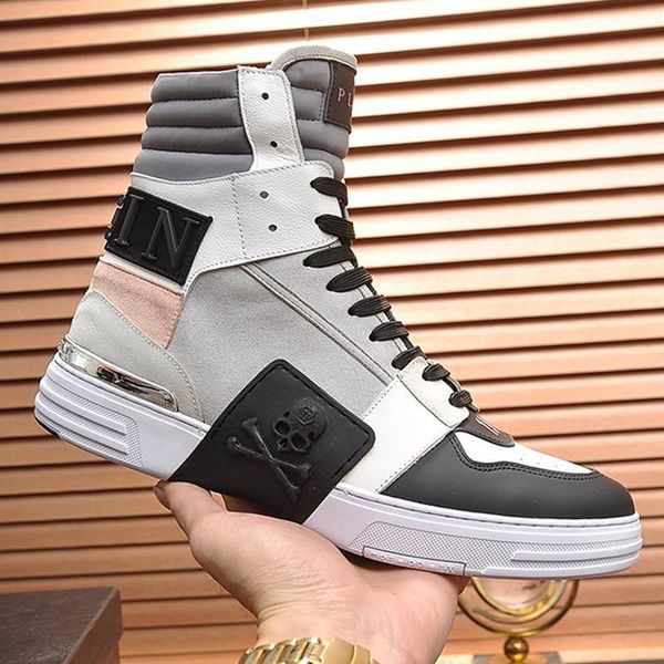 

fast delivery phantom kick $hi -mixed materials sneakers men shoes vintage shoes plus size lace -up casual high men sho, Black