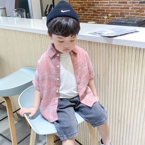 

cloth clothing baby 2020 summer korean new children's pink children's clothing shirt plaid shirt boy's casual top, White;black