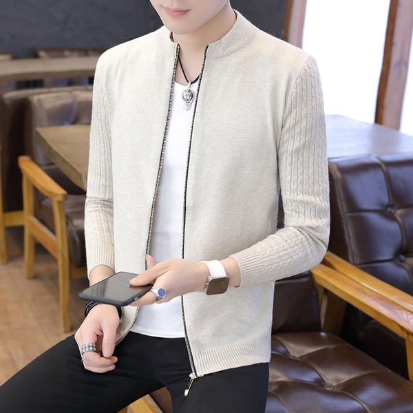 

men's sweaters 2021 autumn style korean-style cardigan long sleeve youth ity stand collar casual knitwear, White;black