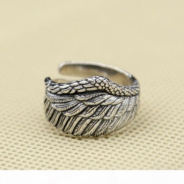 

925 sterling silver fashion jewelry vintage style band ring eagle wing design open end adjustable for men and women wholesale ing