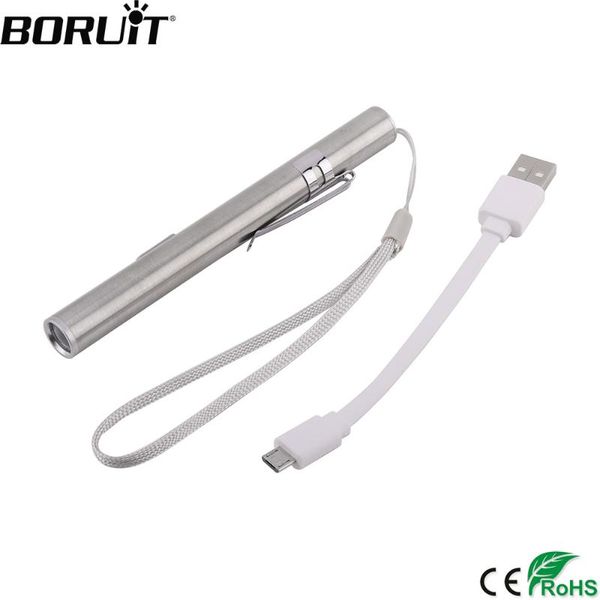 

flashlights torches boruit 310lm led mini pen usb rechargeable torch waterproof hanging light camping portable lantern built-in battery