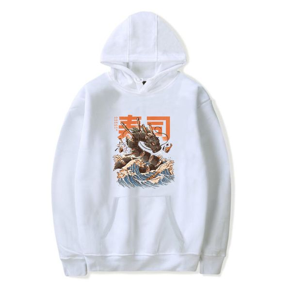 

hip hop men's sweatshirt harajuku cartoon print casual hoodies men and women streetwear japanese great sushi dragon, Black