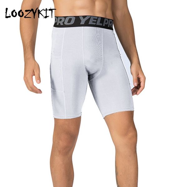 

loozykit man's sport shorts high waist fitness tight trunks with pocket high elastic quick dry running short trousers plus size, White;black