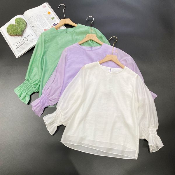 

very fairy sweet bubble sleeve new bell sleeve design full of spring and summer women's shirt shirt cs0521x, White