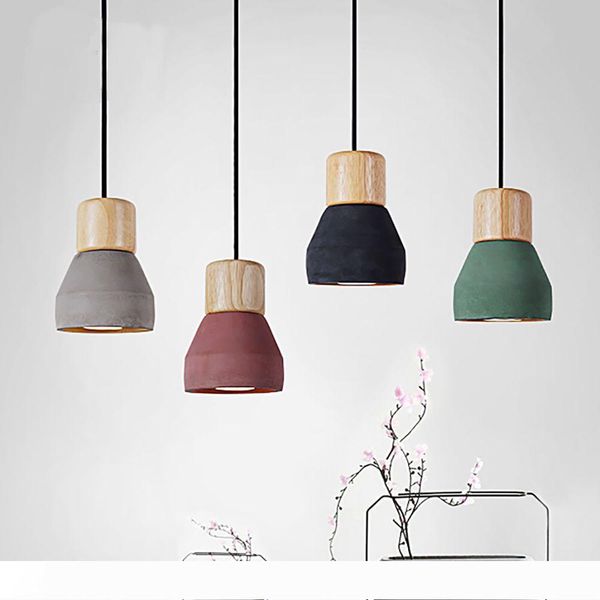 

4 color brief loft nordic style wood cement pendant lights modern light led e27 cord lamp restaurant living room cafe bedroom