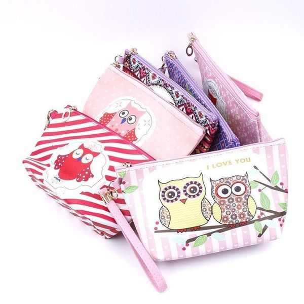 

owl handmade bag toiletry animal cartoon pu zipper pu leather makeup waterproof organizer