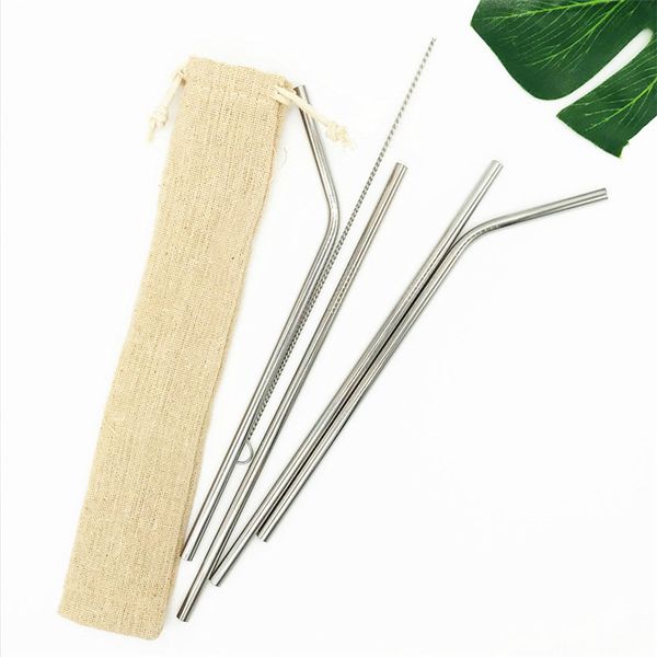 

stainless steel straw reusable straw 304 metal straw with cleaning brush burlag bag packing combination 4+1 set