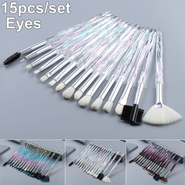 Eye Makeup Brush Set 15 Brushes Handle Pcs cristal de diamante Jogo da sombra Eyeliner Blending pestana Lip escovas de cosméticos sobrancelha Make Up Ferramenta