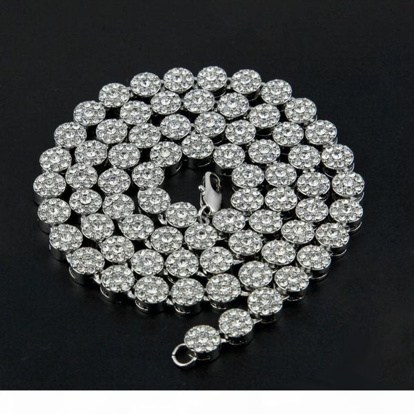 

l men 's 1 row cluster chain iced out yellow gold plated hip hop cz men chain necklace jewelry, Silver