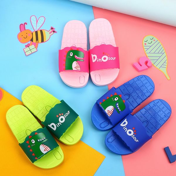 

2wejn summer 2020 new children' cartoon dinosaur boys and girls pvc anti-skid indoor and outdoor drag children children slippers child, Black;grey