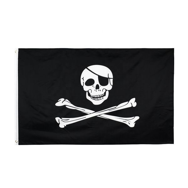 Оптовая 100% полиэстер 3x5ft Stock Черный череп скрещенные Pirate Jolly Roger Flag